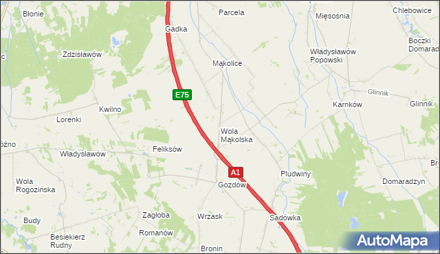 mapa Wola Mąkolska, Wola Mąkolska na mapie Targeo