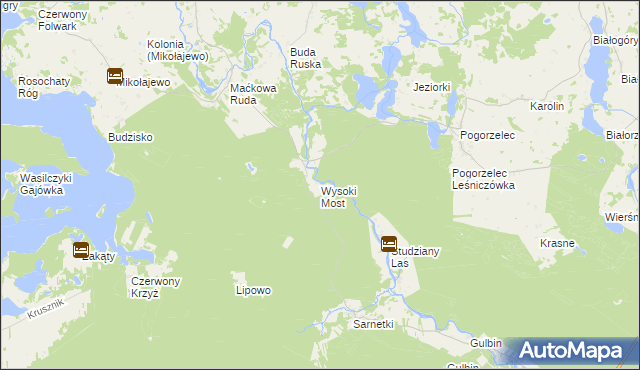 mapa Wysoki Most gmina Giby, Wysoki Most gmina Giby na mapie Targeo