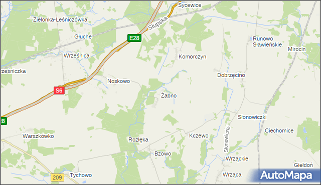 mapa Żabno gmina Sławno, Żabno gmina Sławno na mapie Targeo