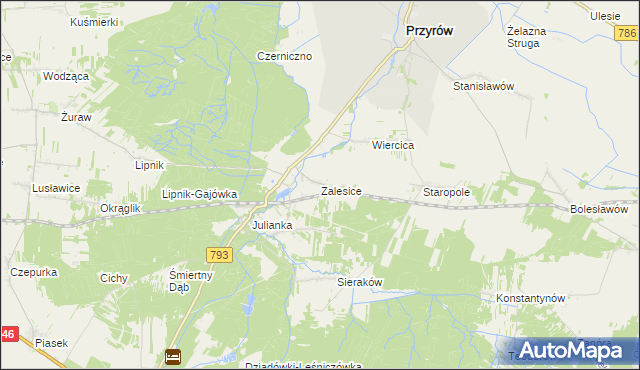 mapa Zalesice gmina Przyrów, Zalesice gmina Przyrów na mapie Targeo