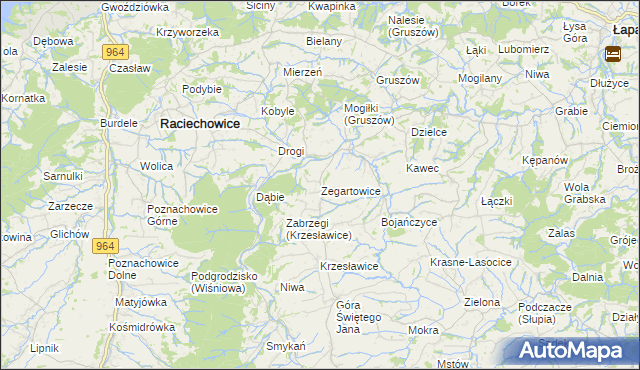mapa Zegartowice gmina Raciechowice, Zegartowice gmina Raciechowice na mapie Targeo