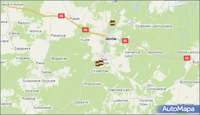 mapa Złoty Potok gmina Janów, Złoty Potok gmina Janów na mapie Targeo