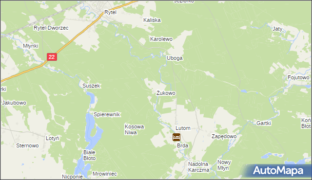 mapa Żukowo gmina Czersk, Żukowo gmina Czersk na mapie Targeo