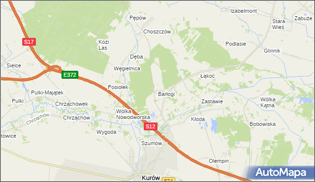 mapa Barłogi gmina Kurów, Barłogi gmina Kurów na mapie Targeo