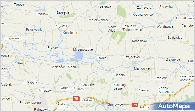 mapa Bobin gmina Proszowice, Bobin gmina Proszowice na mapie Targeo