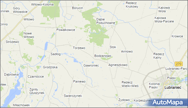 mapa Bodzanowo gmina Lubraniec, Bodzanowo gmina Lubraniec na mapie Targeo