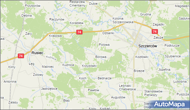 mapa Borowa gmina Szczerców, Borowa gmina Szczerców na mapie Targeo