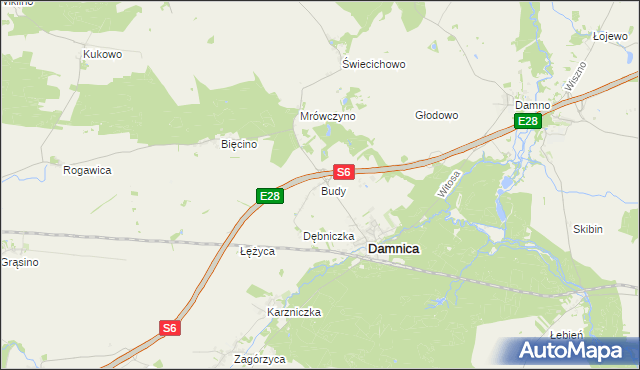 mapa Budy gmina Damnica, Budy gmina Damnica na mapie Targeo