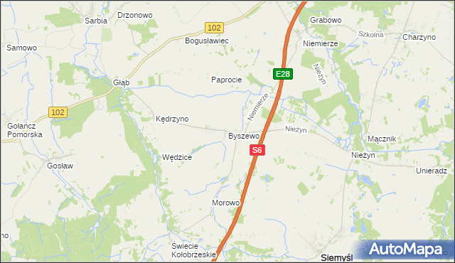 mapa Byszewo gmina Siemyśl, Byszewo gmina Siemyśl na mapie Targeo