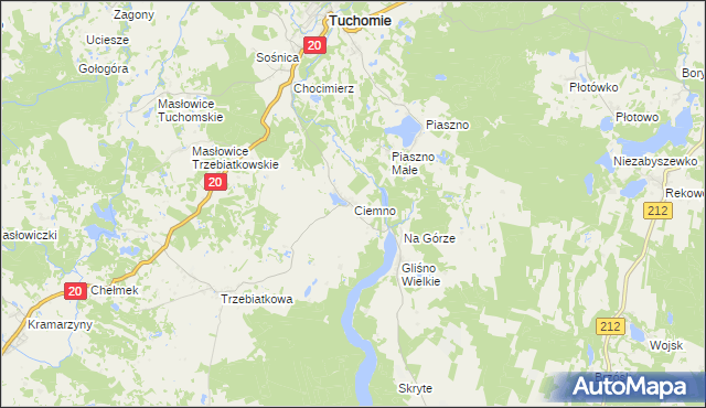 mapa Ciemno gmina Tuchomie, Ciemno gmina Tuchomie na mapie Targeo
