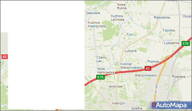 mapa Czarny Las gmina Mykanów, Czarny Las gmina Mykanów na mapie Targeo