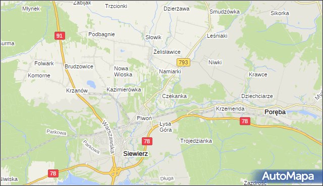 mapa Czekanka, Czekanka na mapie Targeo