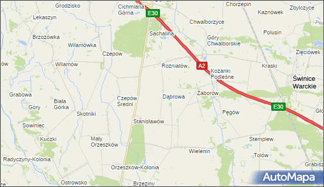 mapa Dąbrowa gmina Uniejów, Dąbrowa gmina Uniejów na mapie Targeo