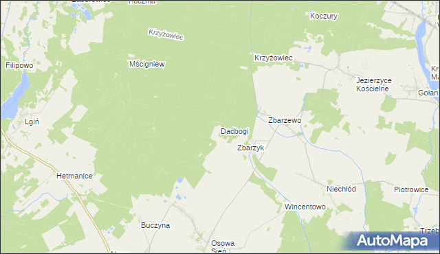 mapa Daćbogi gmina Włoszakowice, Daćbogi gmina Włoszakowice na mapie Targeo