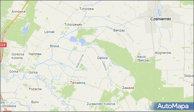 mapa Dębica gmina Ostrówek, Dębica gmina Ostrówek na mapie Targeo