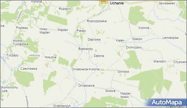 mapa Dębina gmina Uchanie, Dębina gmina Uchanie na mapie Targeo
