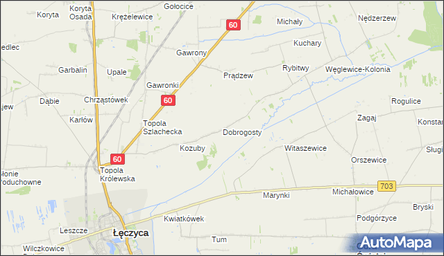 mapa Dobrogosty gmina Łęczyca, Dobrogosty gmina Łęczyca na mapie Targeo