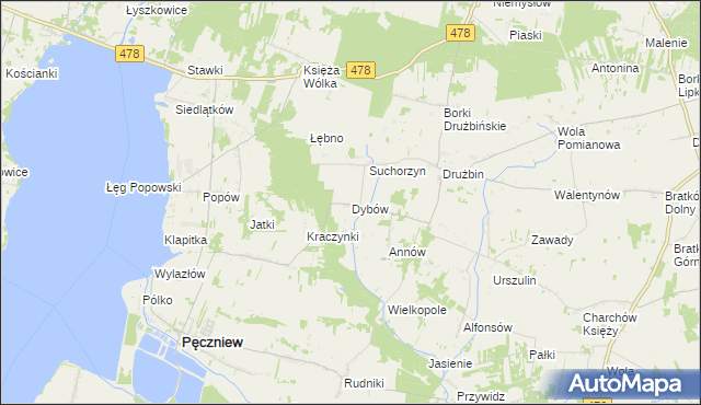 mapa Dybów gmina Pęczniew, Dybów gmina Pęczniew na mapie Targeo