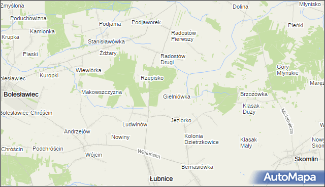 mapa Gielniówka gmina Łubnice, Gielniówka gmina Łubnice na mapie Targeo