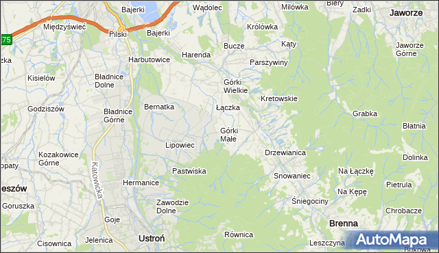 mapa Górki Małe gmina Brenna, Górki Małe gmina Brenna na mapie Targeo