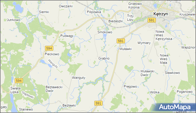 mapa Grabno gmina Kętrzyn, Grabno gmina Kętrzyn na mapie Targeo