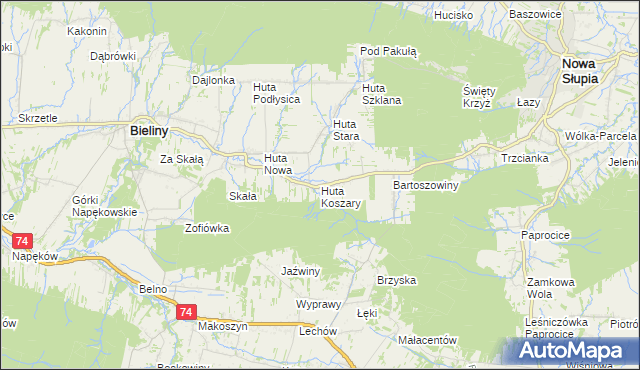 mapa Huta Koszary, Huta Koszary na mapie Targeo