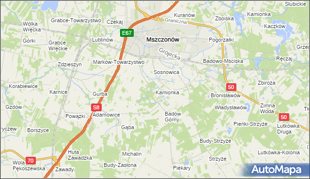 mapa Kamionka gmina Mszczonów, Kamionka gmina Mszczonów na mapie Targeo
