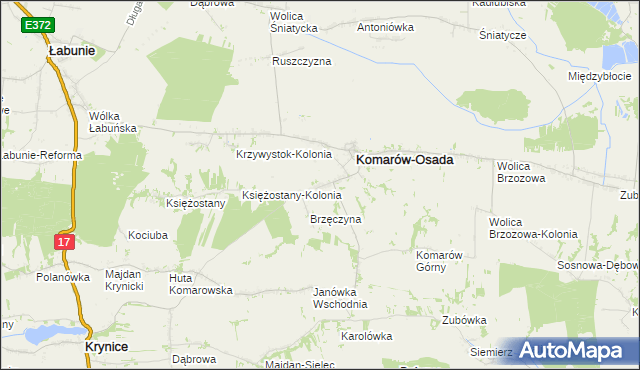 mapa Komarów-Wieś, Komarów-Wieś na mapie Targeo
