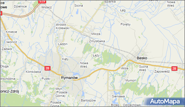 mapa Łazy gmina Rymanów, Łazy gmina Rymanów na mapie Targeo