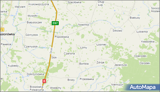 mapa Łomy gmina Korycin, Łomy gmina Korycin na mapie Targeo