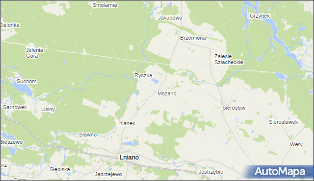 mapa Mszano gmina Lniano, Mszano gmina Lniano na mapie Targeo