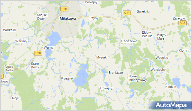 mapa Mysłaki, Mysłaki na mapie Targeo