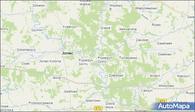 mapa Popielżyn Dolny, Popielżyn Dolny na mapie Targeo