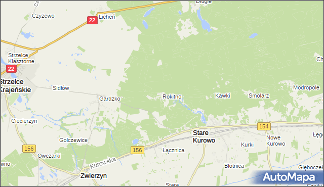 mapa Rokitno gmina Stare Kurowo, Rokitno gmina Stare Kurowo na mapie Targeo