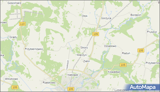 mapa Sikory gmina Gryfice, Sikory gmina Gryfice na mapie Targeo