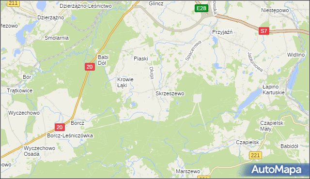 mapa Skrzeszewo gmina Żukowo, Skrzeszewo gmina Żukowo na mapie Targeo