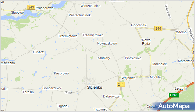 mapa Smolary gmina Sicienko, Smolary gmina Sicienko na mapie Targeo