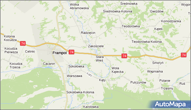 mapa Stara Wieś gmina Frampol, Stara Wieś gmina Frampol na mapie Targeo