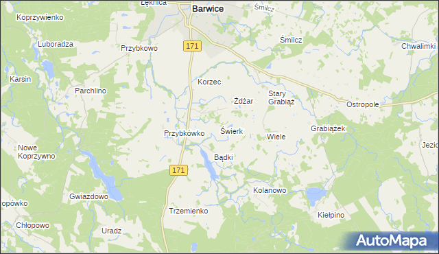 mapa Świerk gmina Barwice, Świerk gmina Barwice na mapie Targeo