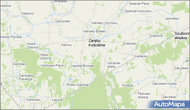 mapa Zaręby Leśne, Zaręby Leśne na mapie Targeo