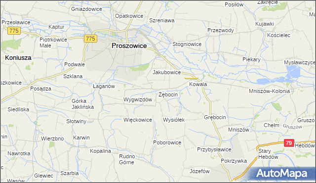 mapa Żębocin, Żębocin na mapie Targeo
