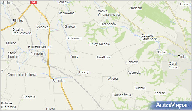 mapa Józefków gmina Zawichost, Józefków gmina Zawichost na mapie Targeo