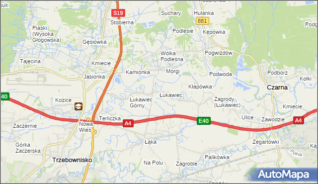 mapa Łukawiec gmina Trzebownisko, Łukawiec gmina Trzebownisko na mapie Targeo