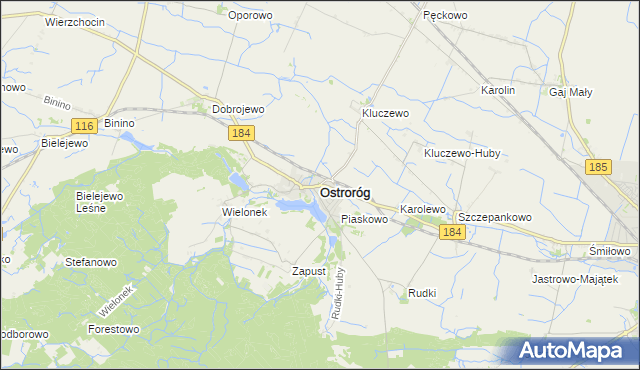 mapa Ostroróg powiat szamotulski, Ostroróg powiat szamotulski na mapie Targeo