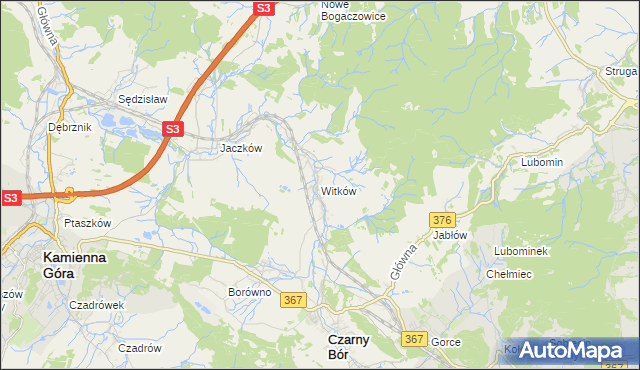 mapa Witków gmina Czarny Bór, Witków gmina Czarny Bór na mapie Targeo