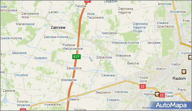 mapa Zdziechów gmina Zakrzew, Zdziechów gmina Zakrzew na mapie Targeo