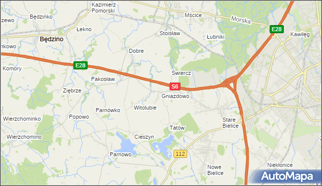 mapa Gniazdowo gmina Biesiekierz, Gniazdowo gmina Biesiekierz na mapie Targeo