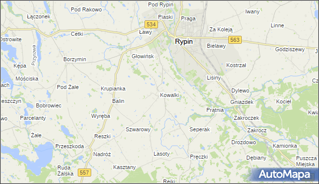 mapa Kowalki gmina Rypin, Kowalki gmina Rypin na mapie Targeo