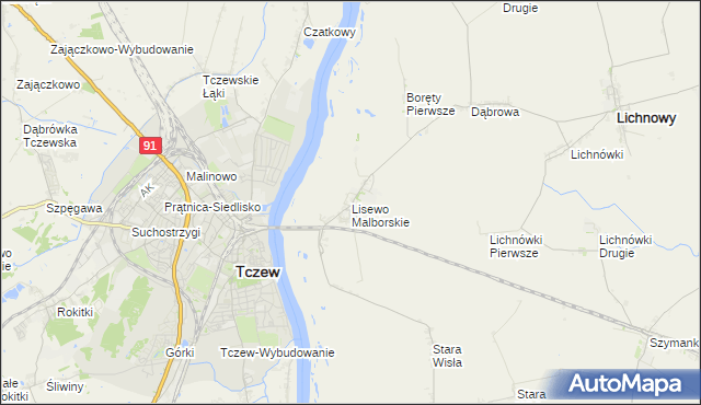 mapa Lisewo Malborskie, Lisewo Malborskie na mapie Targeo