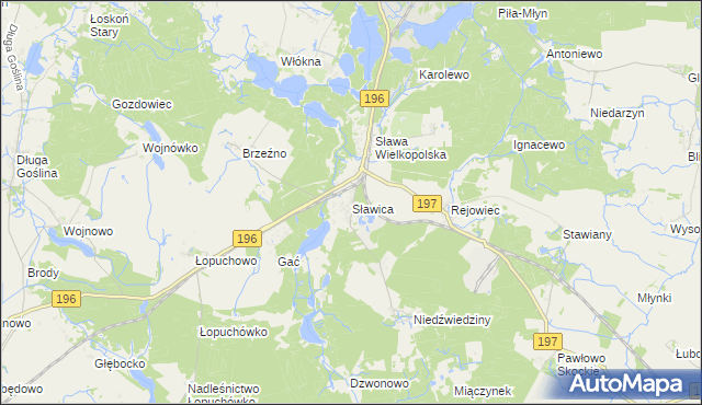 mapa Sławica gmina Skoki, Sławica gmina Skoki na mapie Targeo